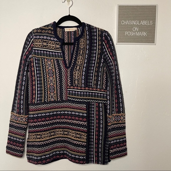 Tory Burch | multi stripe tunic top sweater - Picture 1 of 6